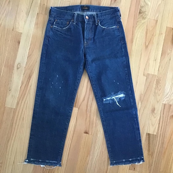 Chimala Selvedge Dark Wash Ankle Cut Distressed Jeans (seen on Jenna Lyons) SZ26